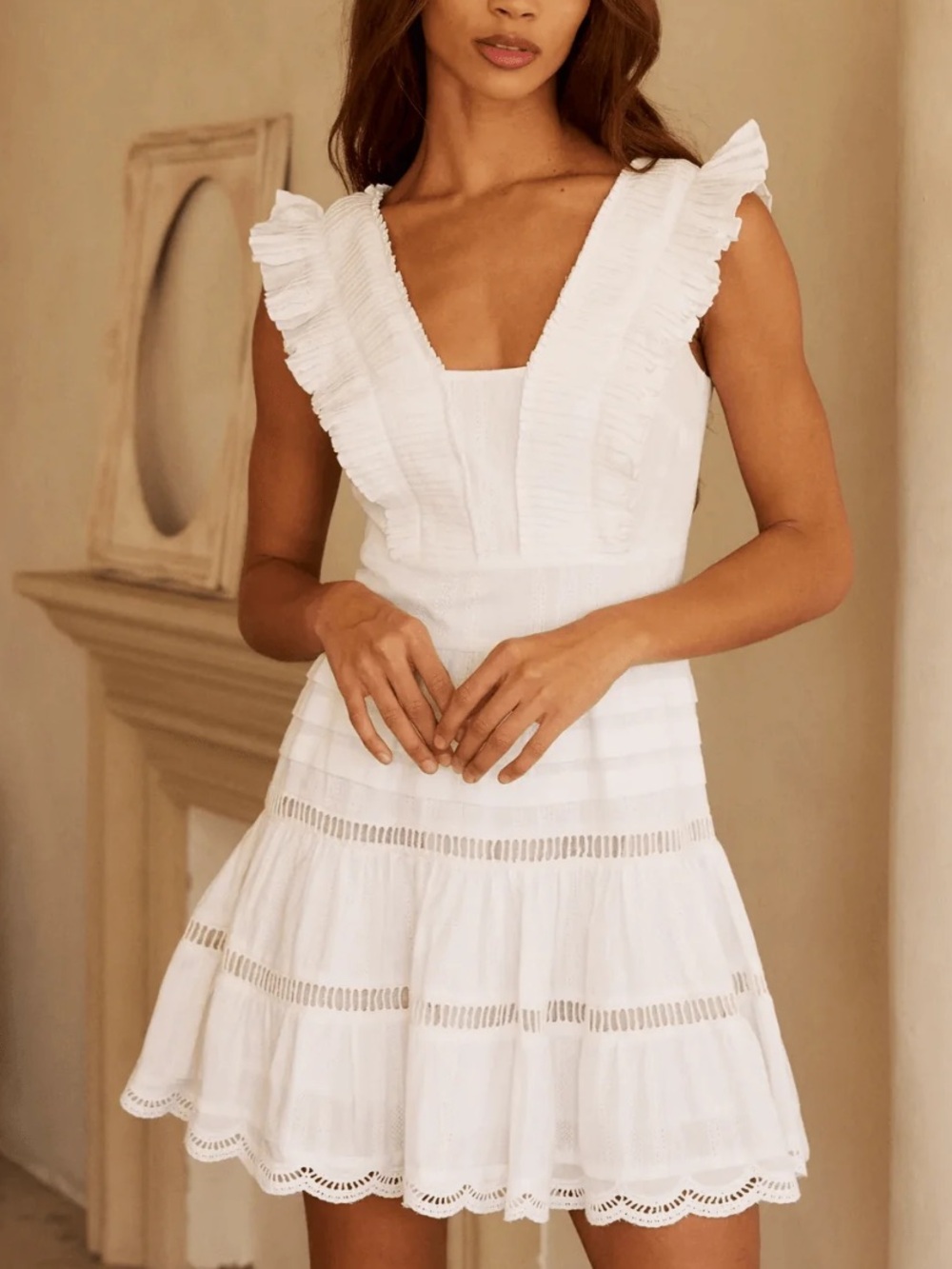 NWOT Vishvas Cream Ruffled Lace Sundress - Women size M